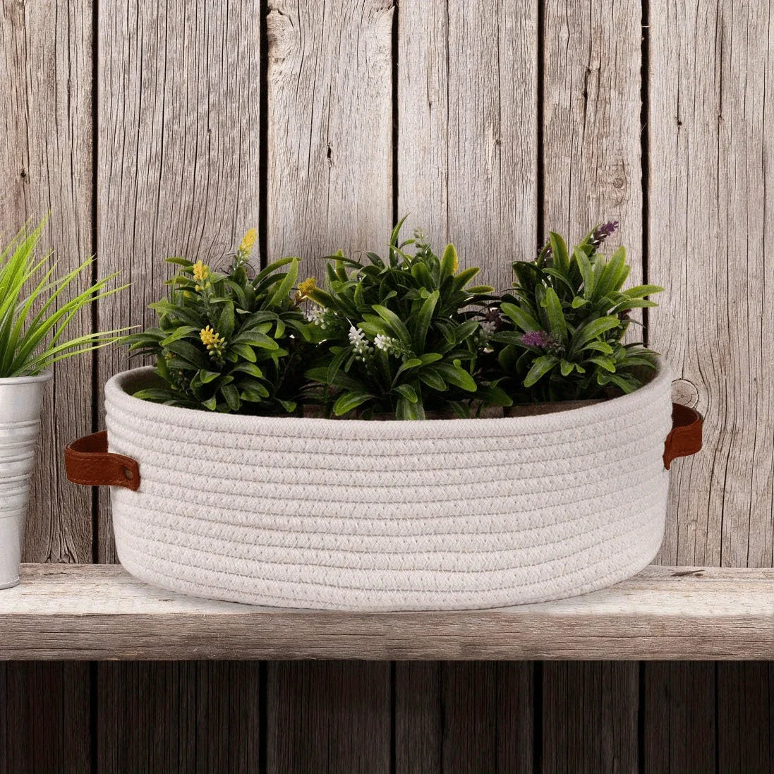 CozyNest – Woven Storage Basket with Leather Handles