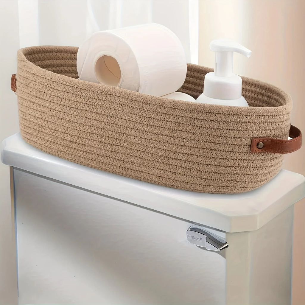 CozyNest – Woven Storage Basket with Leather Handles