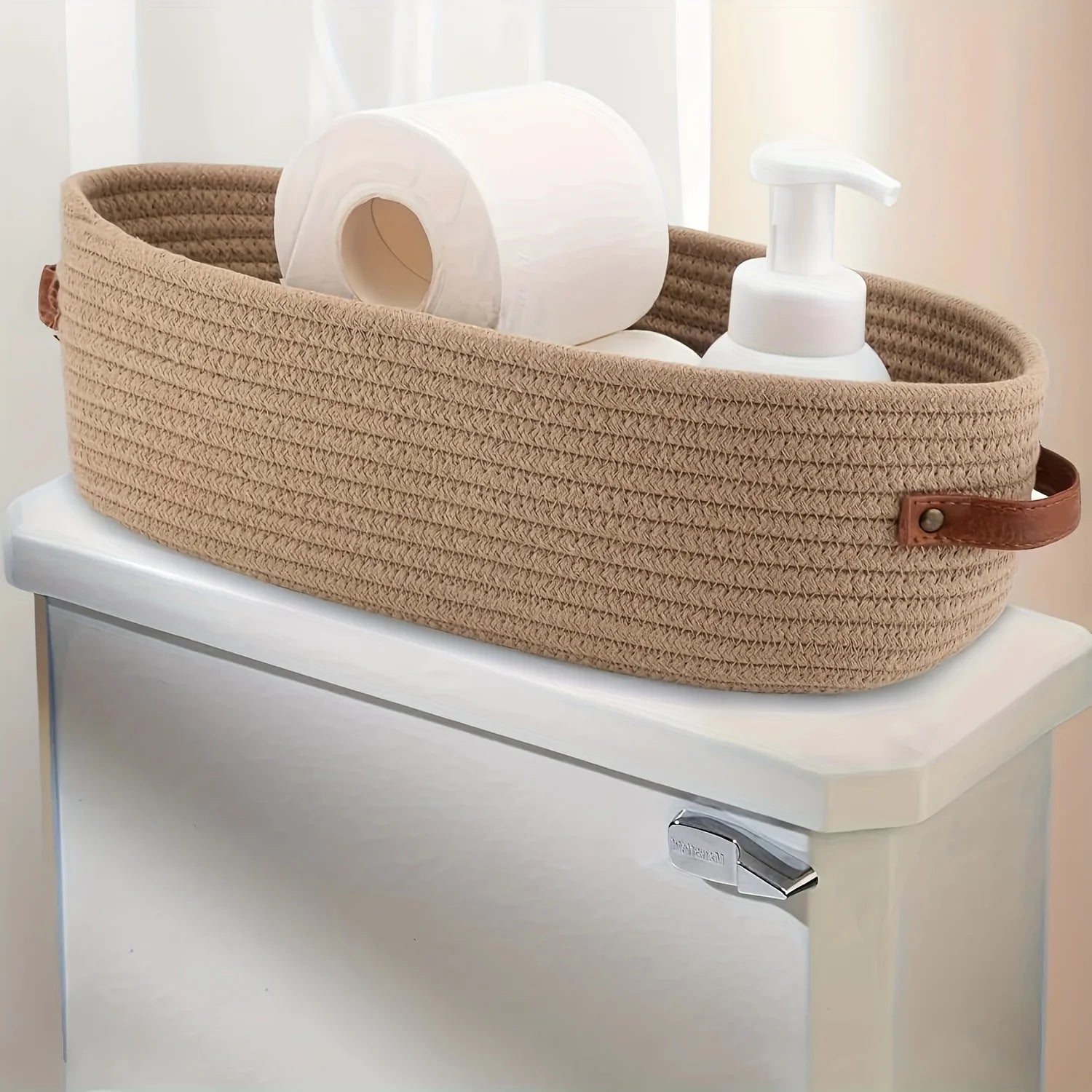 CozyNest – Woven Storage Basket with Leather Handles