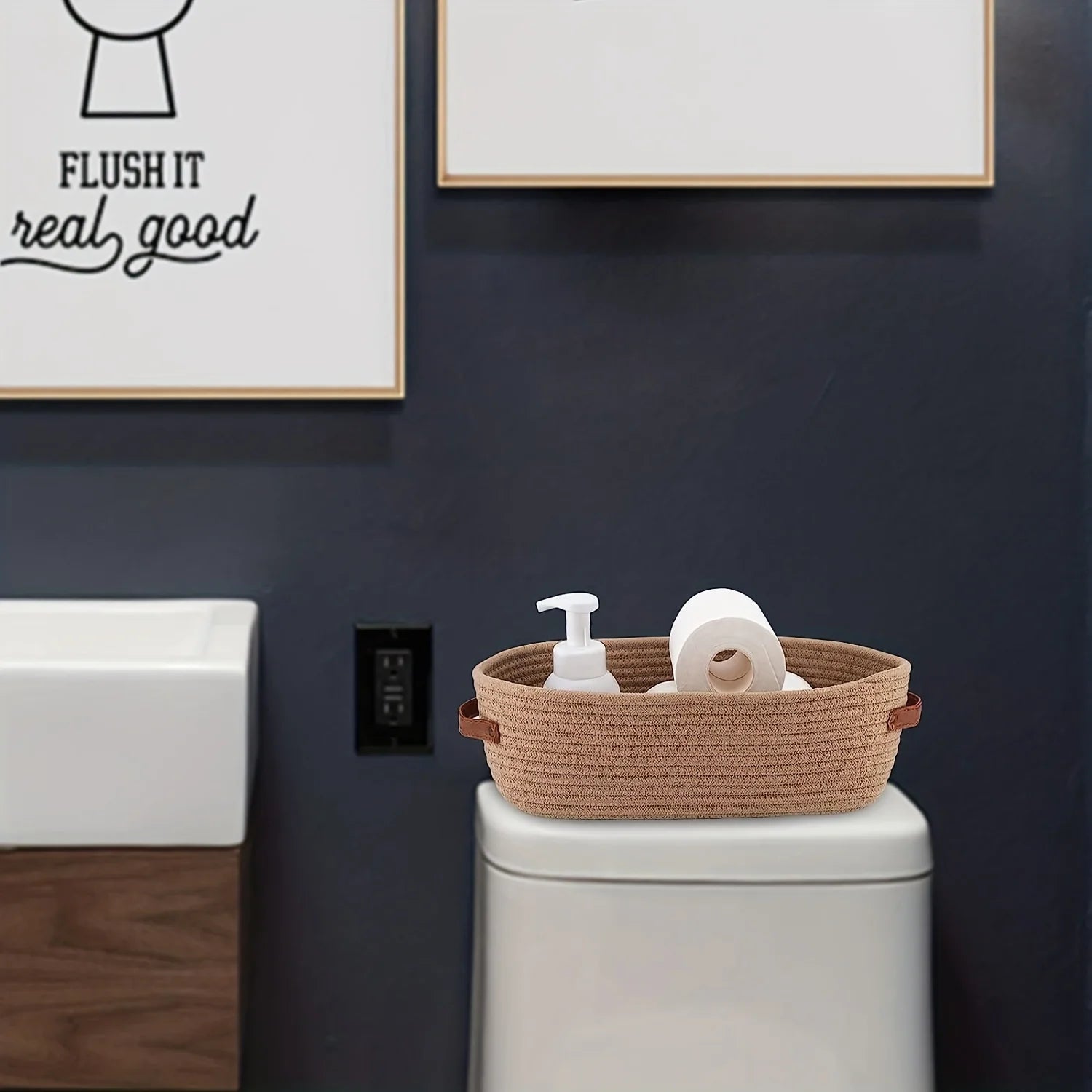 CozyNest – Woven Storage Basket with Leather Handles